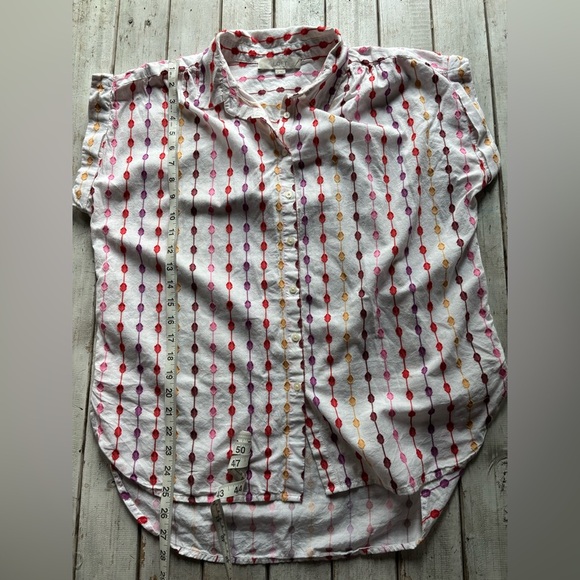 Loft | Embroidered Short Sleeve Colorful Button Down | M 🌸👕 - Picture 3 of 10